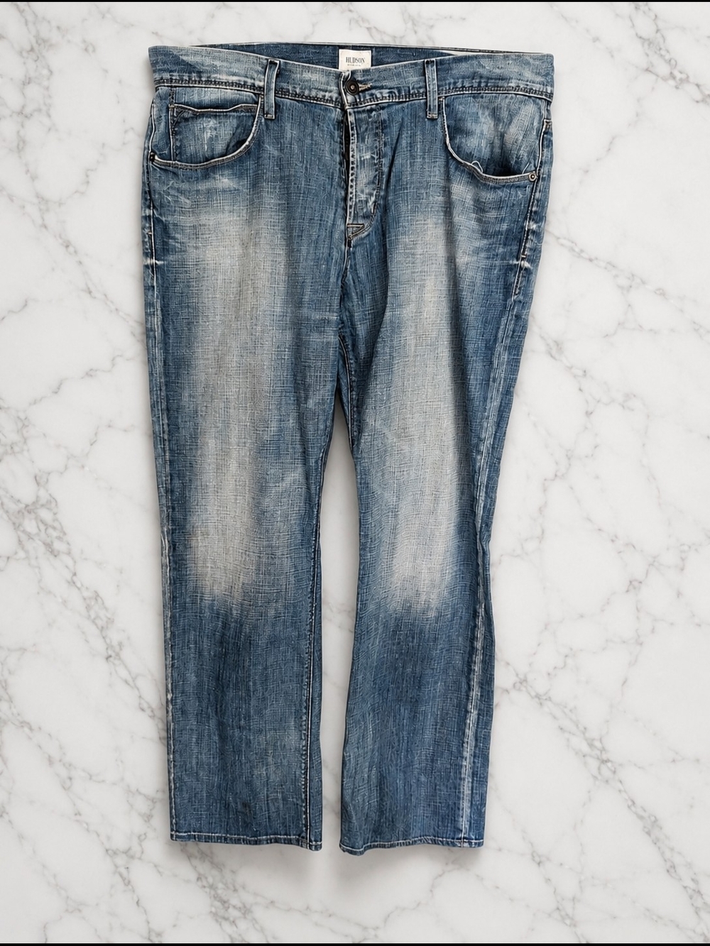 Hudson Men’s Jeans Size 38 Made in USA Medium Wash Straight Leg Distressed Denim
